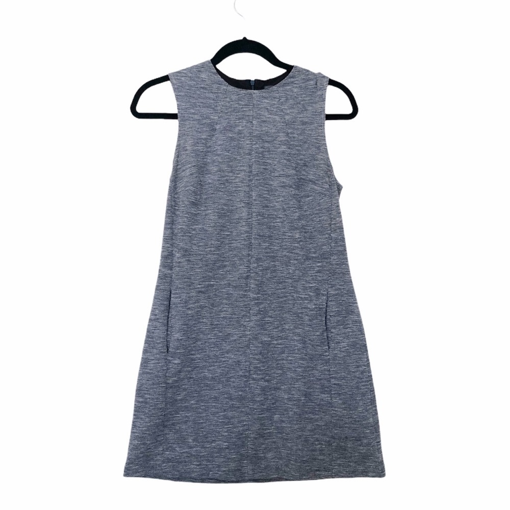 Cotton Linen Blue White Jacquard Pattern Texture Straight A Line Mini Dress